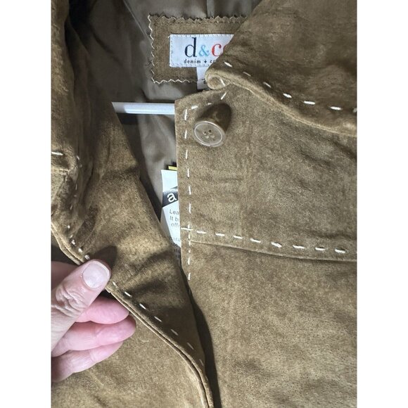 Denim & Co. Washable Suede Barn Jacket with Pickstitch Detail Brown Size Medium - Picture 3 of 10